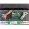 Image 1 : Glass Ash Tray and (2) Glass Smoking Pipes