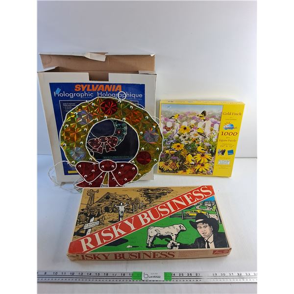 Sylvania Light Up Decor, Risky Business Game and 1000 pcs Jigsaw Puzzle
