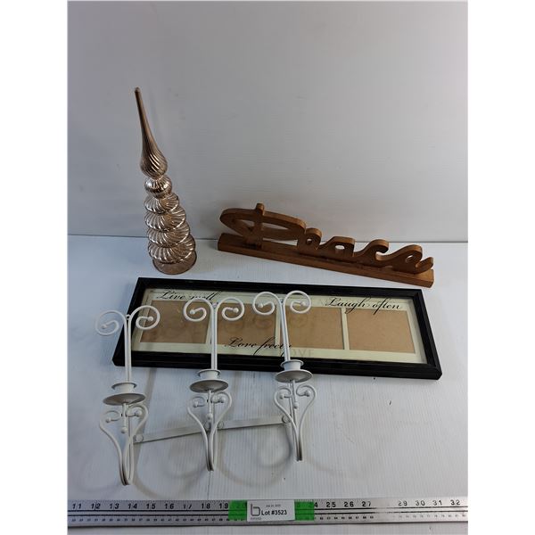 Wall Candle Holder, Picture Frame 22" x 7", Decor and Glass Tower