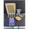 Image 1 : Picture Frame 7" x 5", Glass Candle Holders, Ash Trays, Ink Rollers and Salt & Pepper Shakers