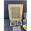 Image 2 : Picture Frame 7" x 5", Glass Candle Holders, Ash Trays, Ink Rollers and Salt & Pepper Shakers