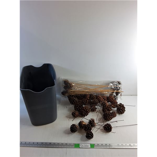 Paper Shredder Bin and Pinecone Decor