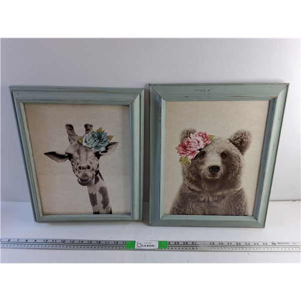 (2) Framed Animal Art Prints 16" x 13"