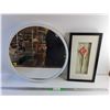 Image 1 : Framed Round Mirror 22" and Framed Wall Decor 20" x 11"