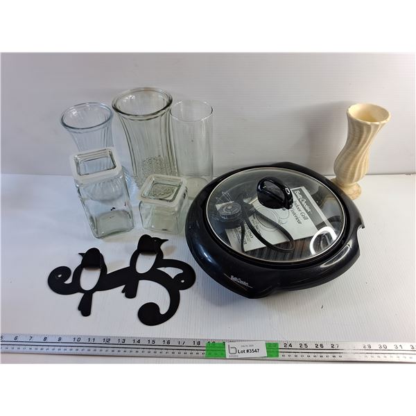 Various Vases, Betty Crocker Indoor Grill - As Is and Coat Rack