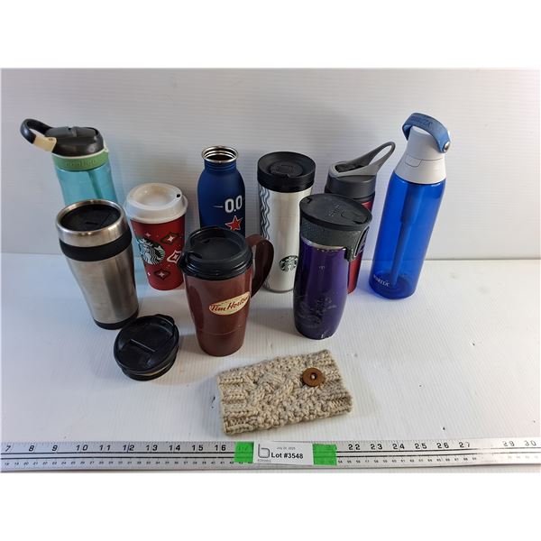 Tim Hortons & Starbucks Cups and Various Water Bottles