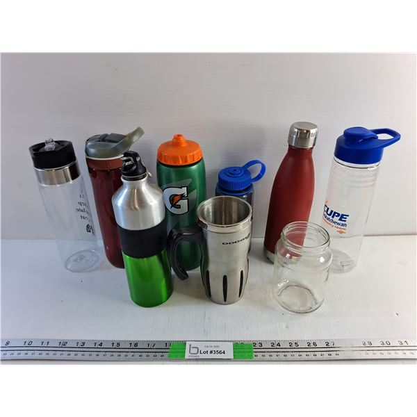 Various Water Bottles and Metal Cup