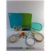 Image 1 : Cutting Boards, Dining Plates, Lidded Container, Mugs, Measuring Spoons and Misc