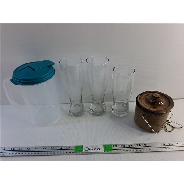 Pitcher, Beer Glasses and Bean Pot