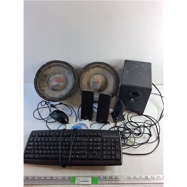 Lanzar & Logitech Speakers, Computer Mouse and Keyboard - As Is