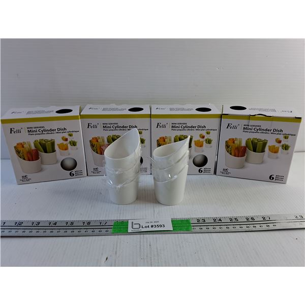 (4) Boxes of 6 Felli Mini Servers Cylinder Dishes