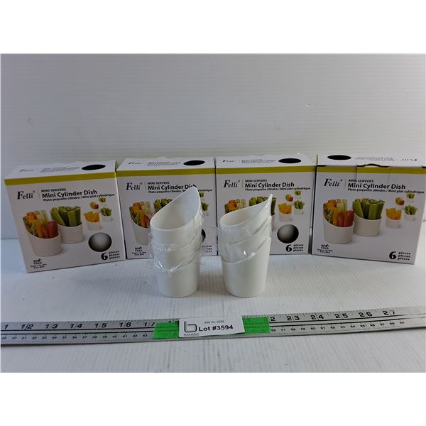(4) Boxes of 6 Felli Mini Servers Cylinder Dishes