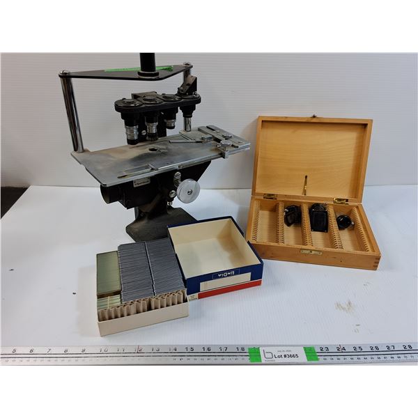 Vintage Microscope - Comes With Wooden Sample Case and New Glass Slides  -  PICK UP ONLY