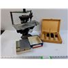 Image 1 : Vintage Microscope - Comes With Wooden Sample Case and New Glass Slides  -  PICK UP ONLY