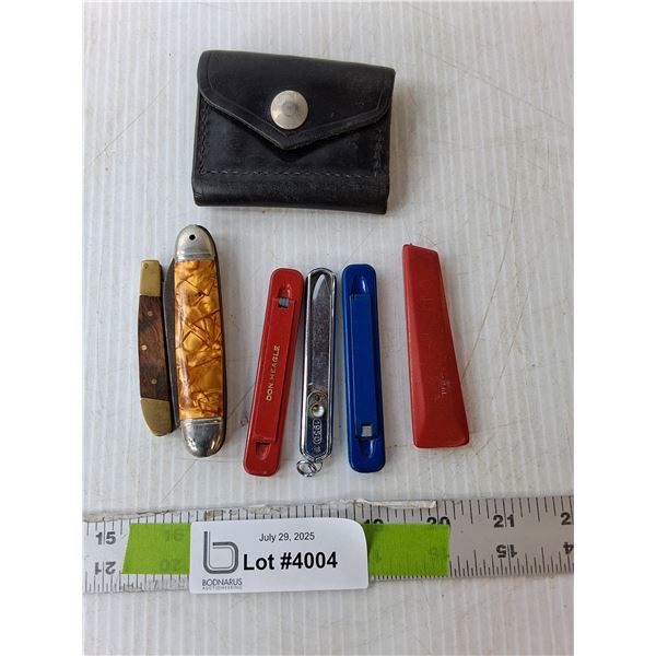 (6) Pocket Knives and Pouch Up to 6" Long