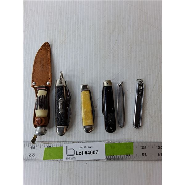(6) Pocket Knives & Sheath Up to 6.25" Long