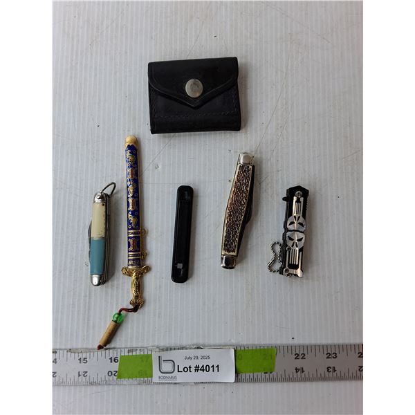 (6) Pocket Knives & Pouch Up to 6" Long
