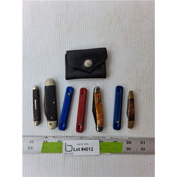(7) Pocket Knives & Pouch Up to 6" Long