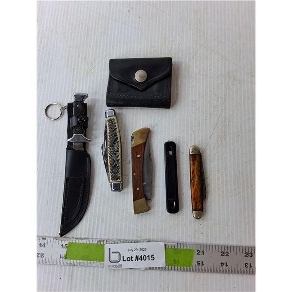(5) Pocket Knives, Sheath & Pouch Up to 7" Long