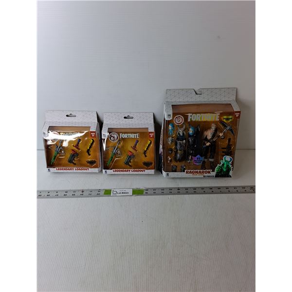 (3) Fortnite Figurines/Accessories- Ragnarok & Legendary Loadout, Sealed