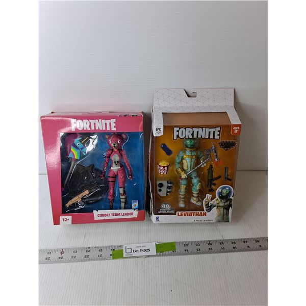 (2) Fortnite Figurines- Leviathan & Cuddle Team Leader, Sealed