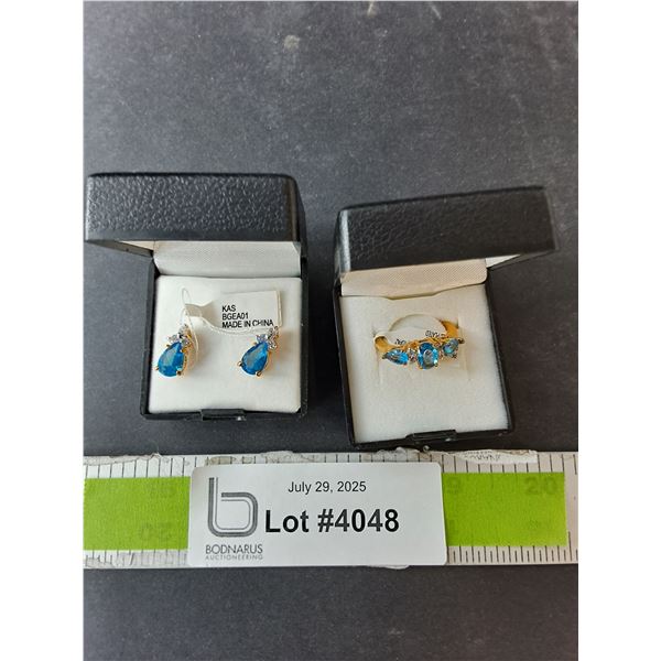 ^Blue Topaz Earrings & Ring- 7