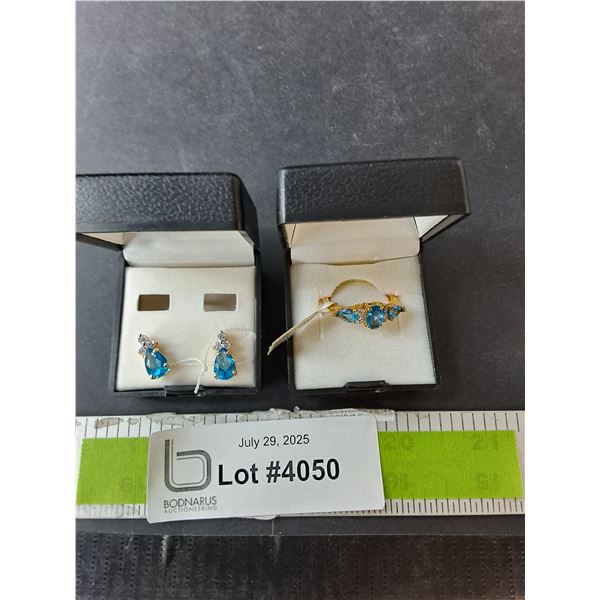 ^Blue Topaz Earrings & Ring- 8
