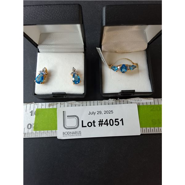 ^Blue Topaz Earrings & Ring- 7