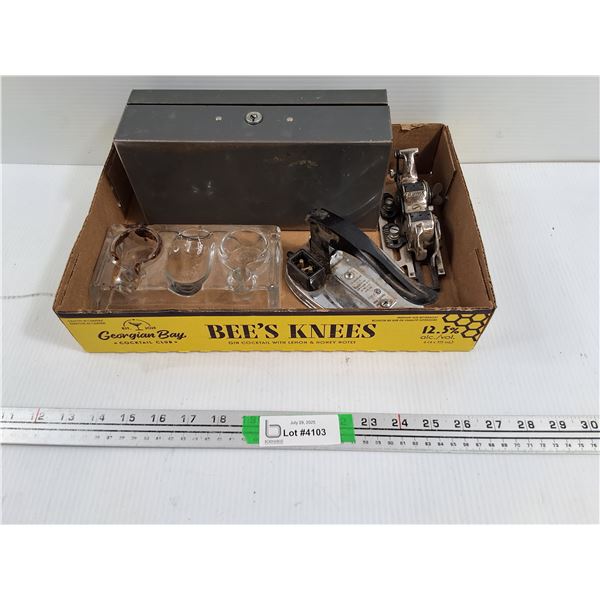 Antique Double Ink Dip For Fountain Pens, Vintage Electric Travel Iron, Singer Famous Button Sewer, 