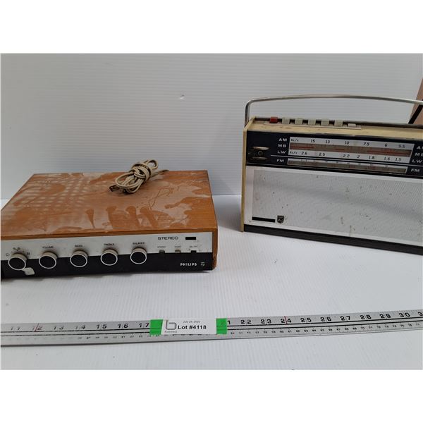 Vintage Wood Style Philips Stereo and Portable Philips Radio With Collapsible Antenna(no cord)