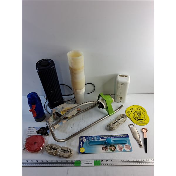Sunbeam Heater, Garden Sprinkler, Water Bottle, Training Leash, Bottle Opener and Misc