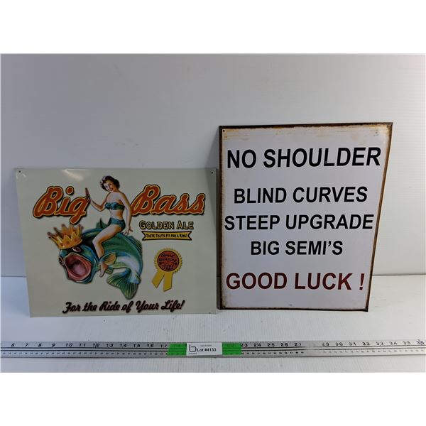 Big Bass and Good Luck Wall Signs 15" x 12"