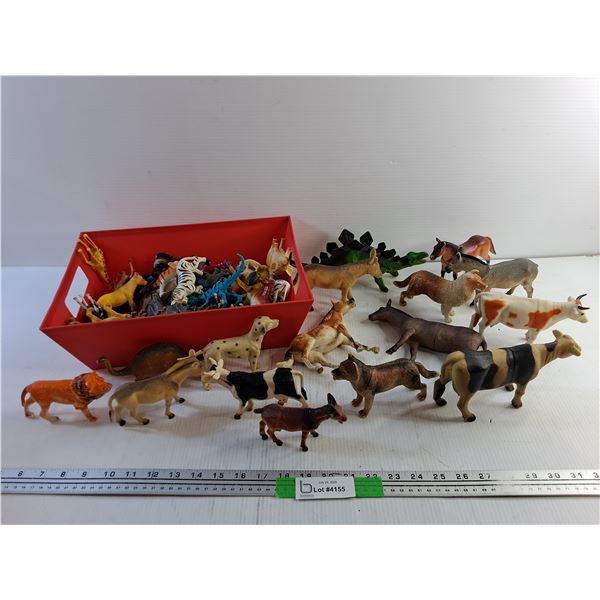 Plastic Basket and Various Animal Figures