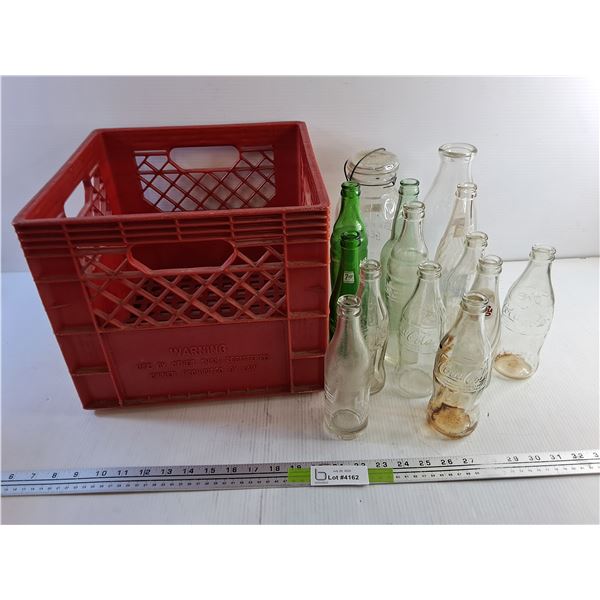 Various Vintage Pop Bottles and Milk Crate - PICK UP ONLY