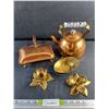 Image 1 : Copper Silent Butler & Tea Pot and Brass Candle Holders