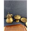 Image 2 : Brass Pitcher, Lidded Candy Dish, Candle Holders, Copper Serving Tray and Ash Tray