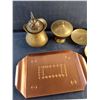 Image 4 : Brass Pitcher, Lidded Candy Dish, Candle Holders, Copper Serving Tray and Ash Tray