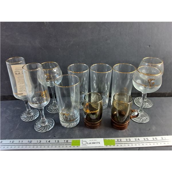 Vintage Olympic Crystal Wine Goblets and Glasses and Tia Maria Coffee Mugs