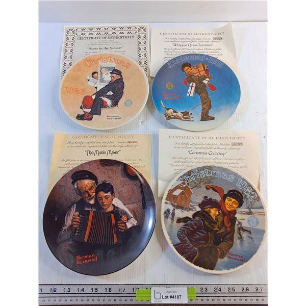 (4)  Norman Rockwell Decorative Plates with Certificates of Authenticity