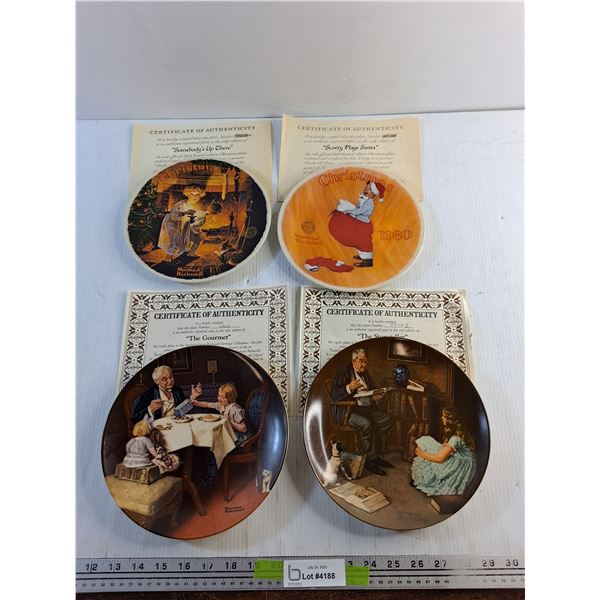 (4)  Norman Rockwell Decorative Plates with Certificates of Authenticity