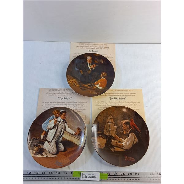 (3)  Norman Rockwell Decorative Plates with Certificates of Authenticity