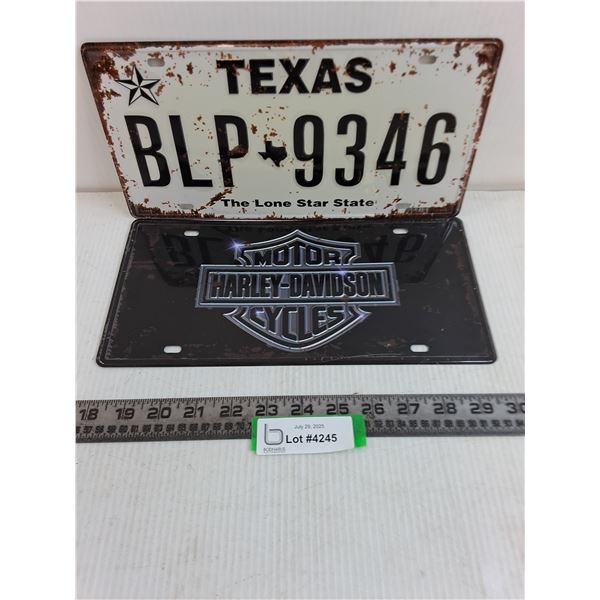 (2) Metal 12x6" Car Plates (Harley Davidson, Texas)