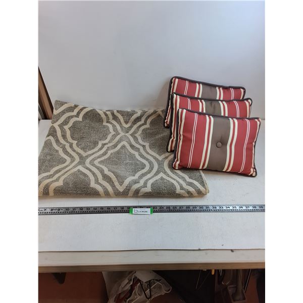 Area Rug 80" x 54" - Some Stains, (3) Throw Pillows