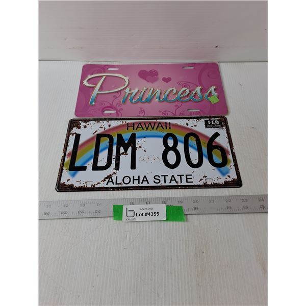 Hawaii & Princess License Plates- 12" x 6"