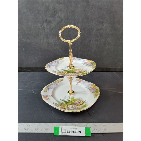 2 Tier Dessert Holder- 10" x 8"- Flower Pattern
