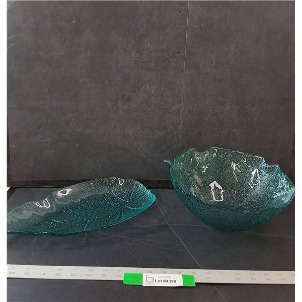 Glass Bowl & Tray- Leaf Pattern