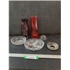 Image 1 : (2) Vases, (2) Glass Dishes & Metal Holder