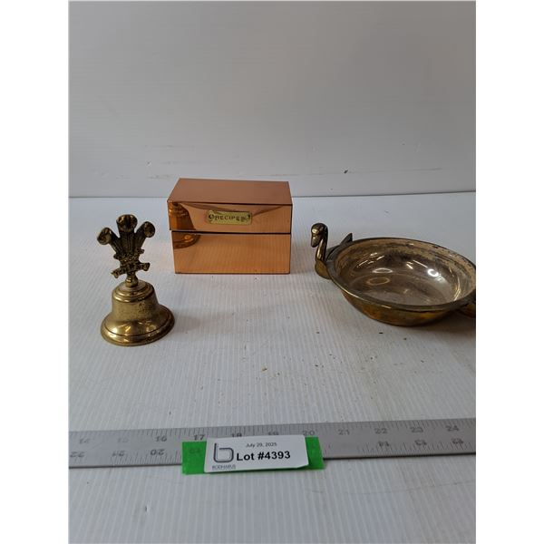 Recipes Box, Bell & Brass Bowl With Duck Handles