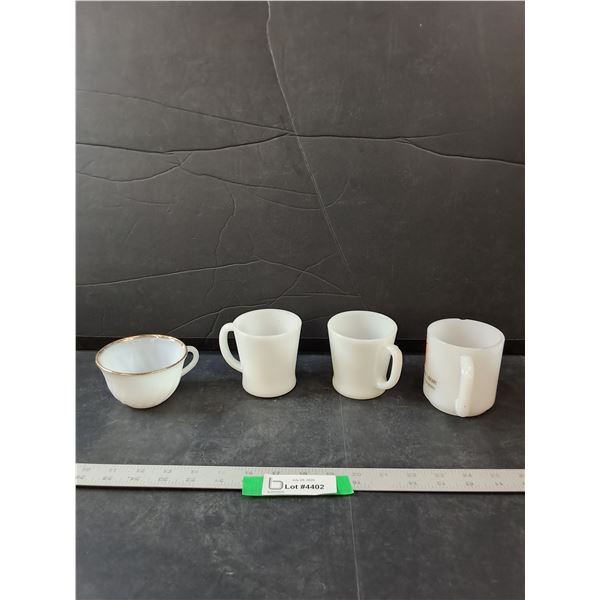 (4) White Glass Cups