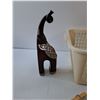Image 4 : Plastic Bin, Bag Of Clothes Pins & Wooden Elephant Decor